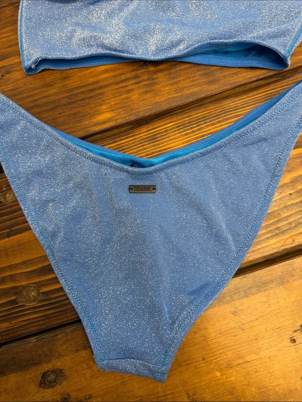 triangl swimwear Shimmering Light Blue Metallic Bikini Set with Pouch